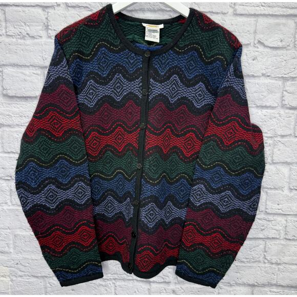 Vintage Womens Talbots Cardigan Sweater Size XL Striped Black Mohair Wool Button - Picture 1 of 6